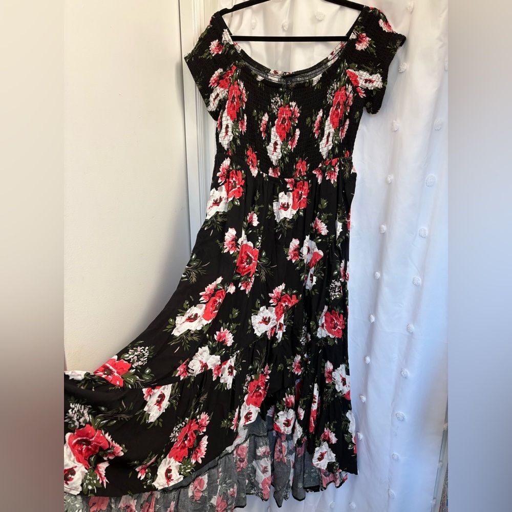 Torrid Black Maxi Dress with Red and White Floral Print